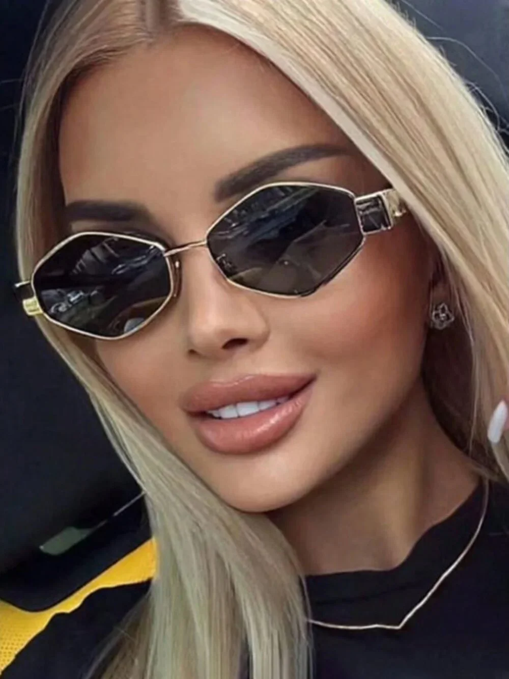 Gold Tone Geometric Cat Eye Sunglasses with Smoke Lenses